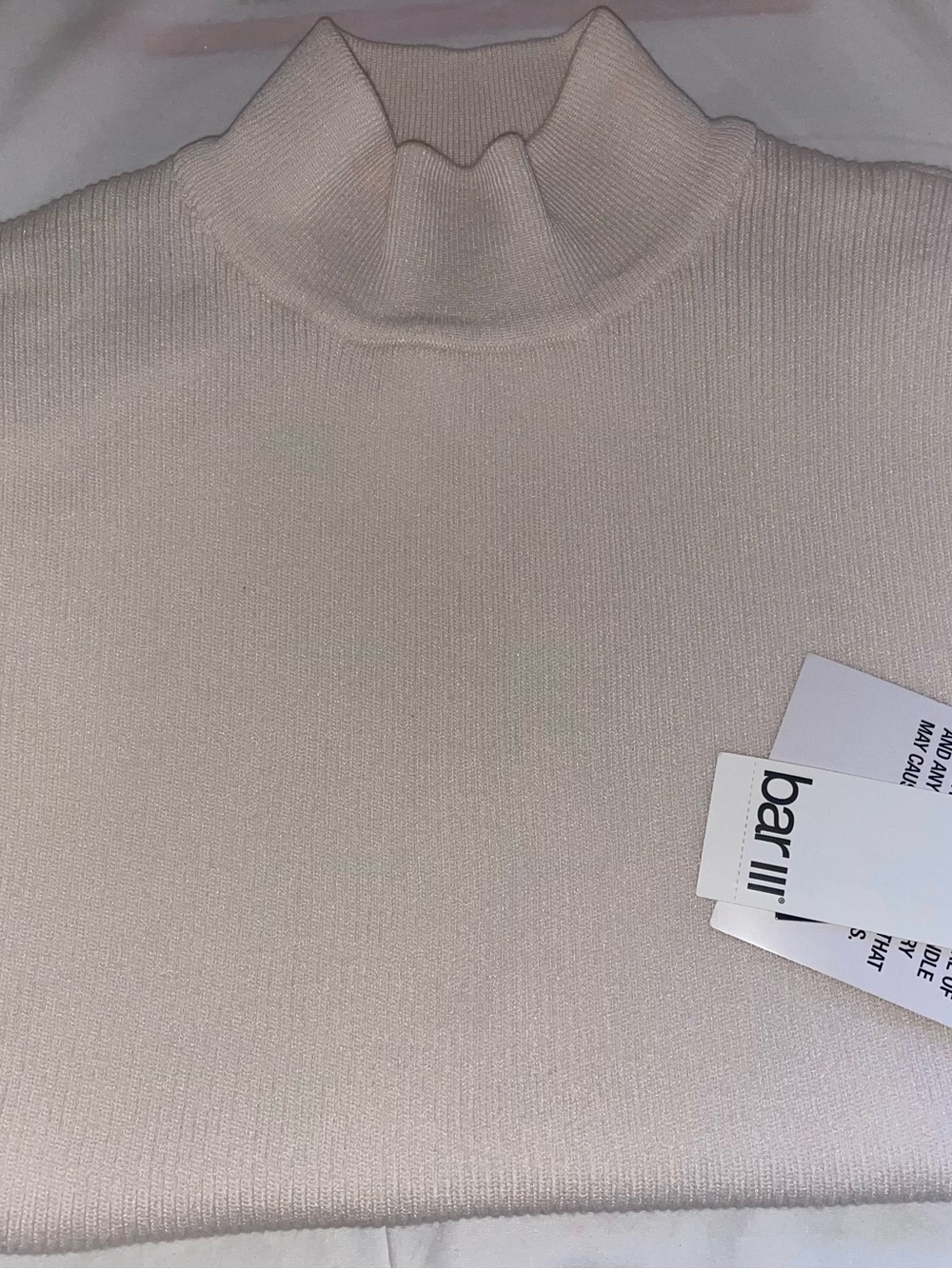Bar III Cream Ribbed Mock Neck Sweater